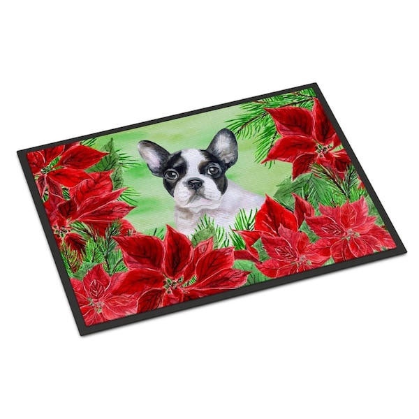 Carolines Treasures French Bulldog Black White Poinsettas Indoor or Outdoor Mat, 24 x 36 in. CK1358JMAT - main
